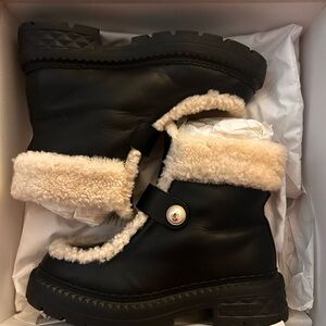 Jimmy Choo Black Leather Boots with Cream Shearling